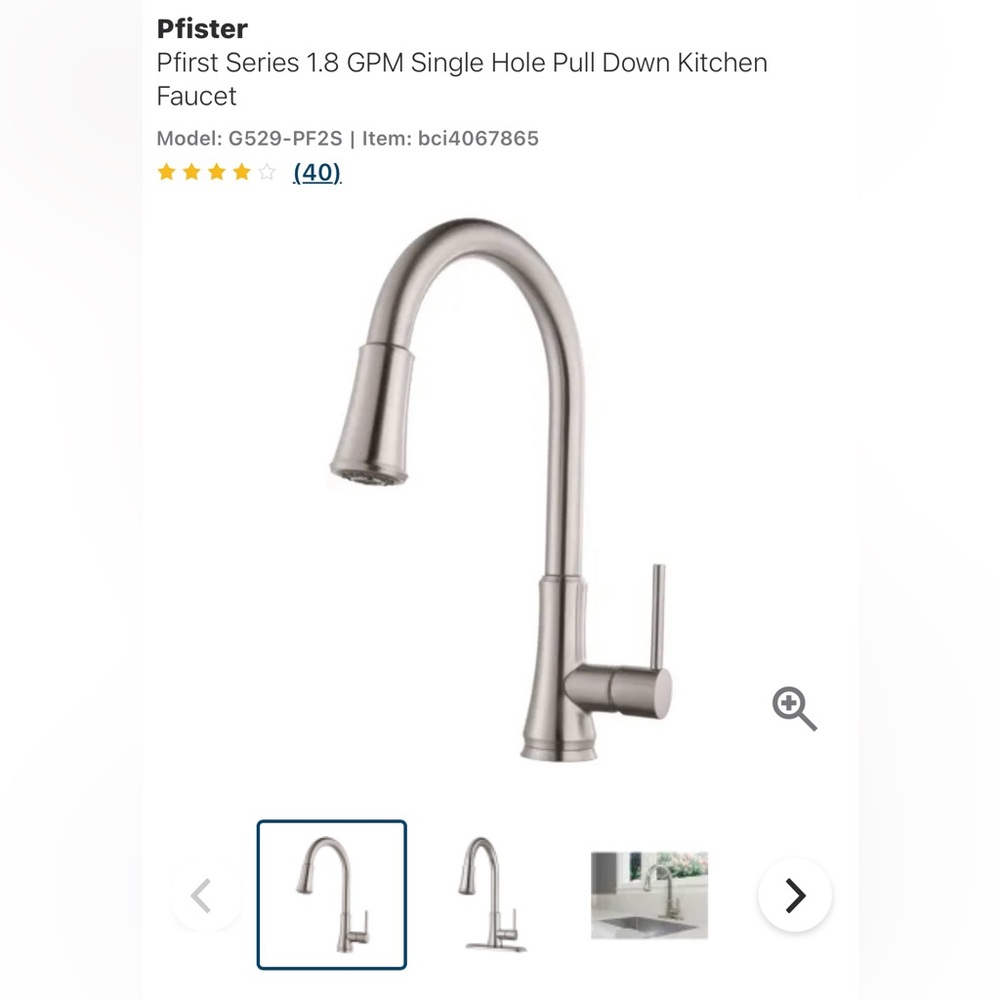 Pfister G529-PF2S Trans Single Handle Pull Down Sprayer Kit Faucet Stainless NIB